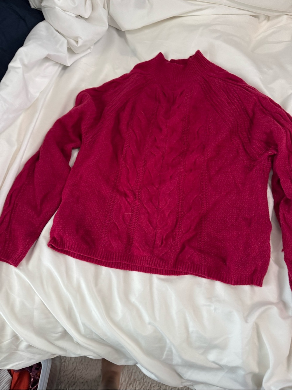 Banana Republic Cable Knit Mock Turtleneck Sweater in Fuchsia Pink